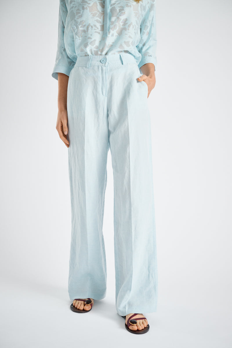 Bootcut linnen pants light blue