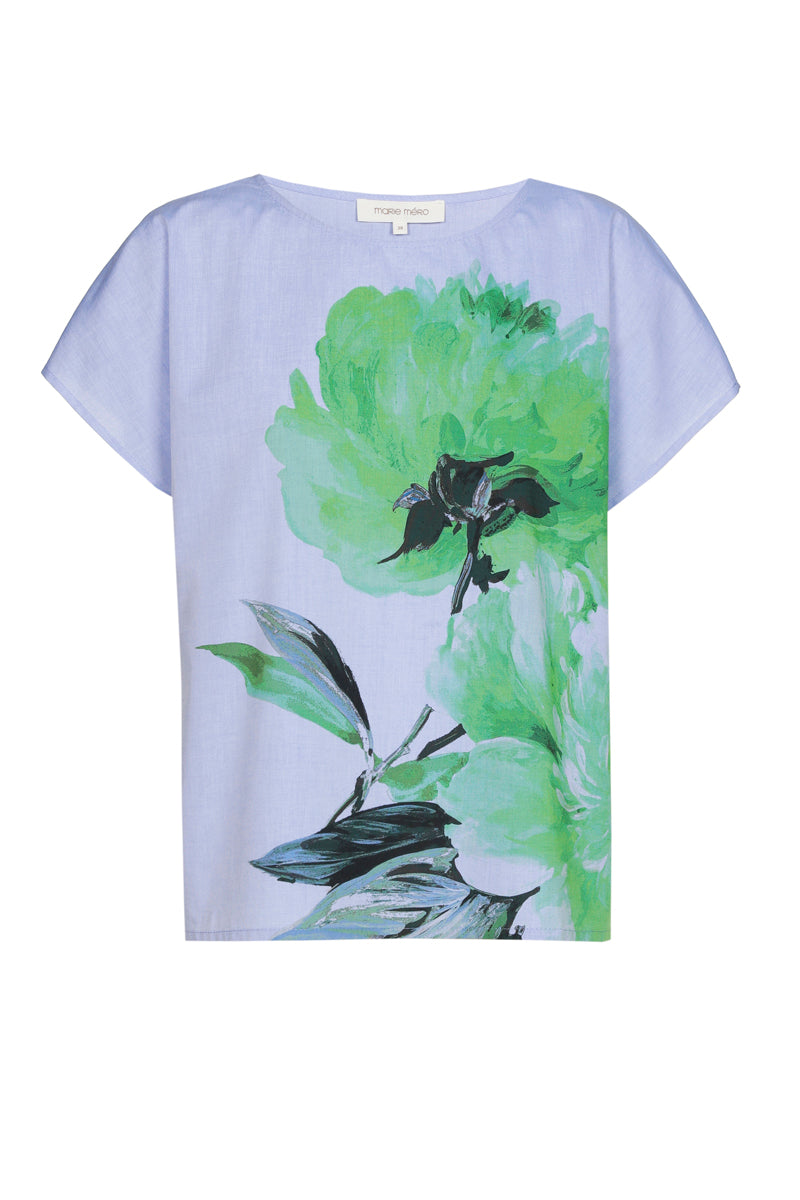 Wijd bloesje met bloemenprint en korte mouw