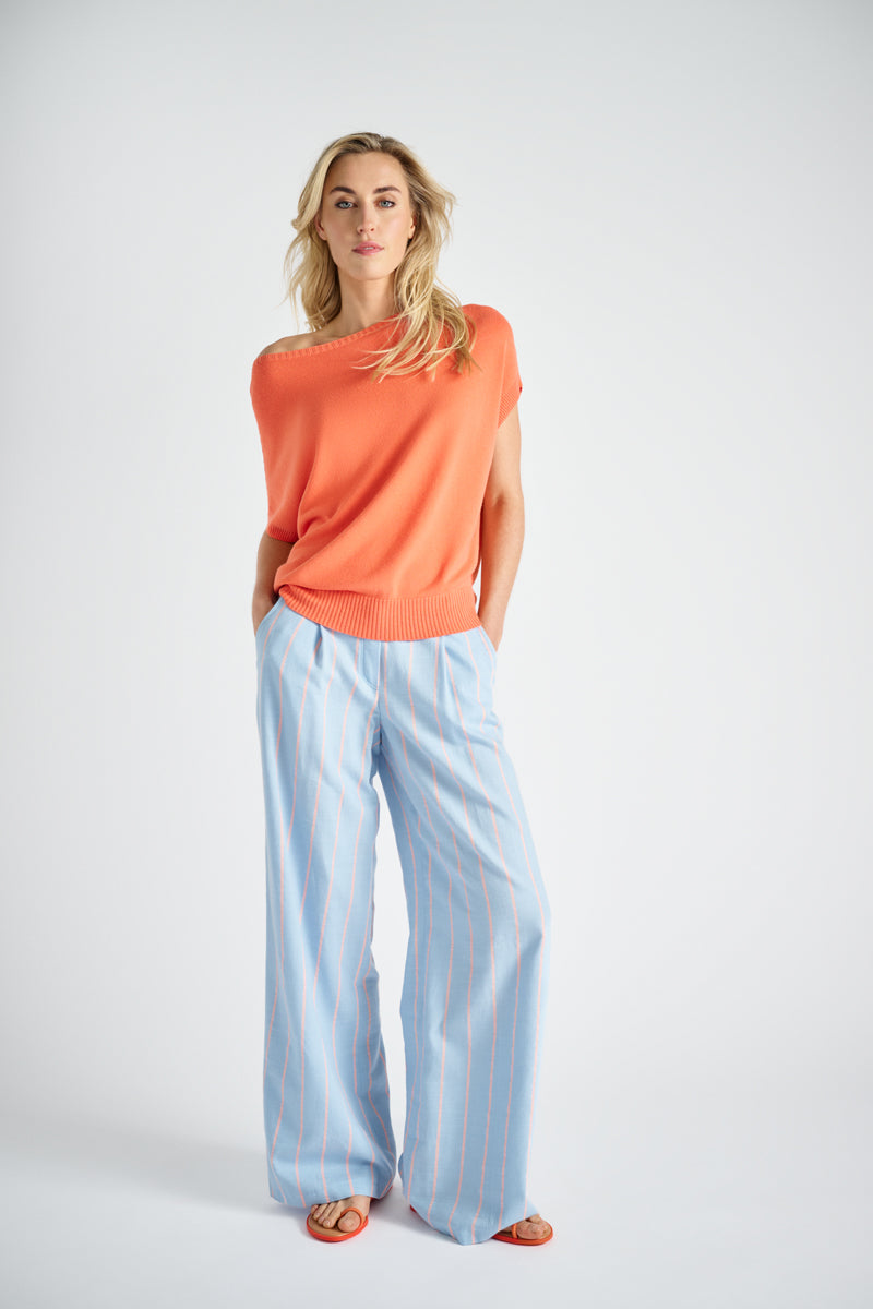 Wide stripe pants blue