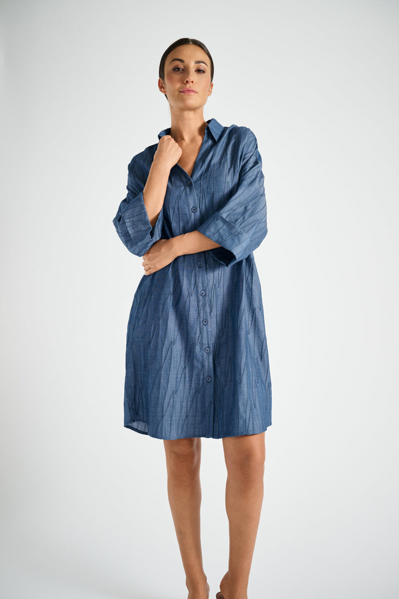 Robe chemise en denim brodée