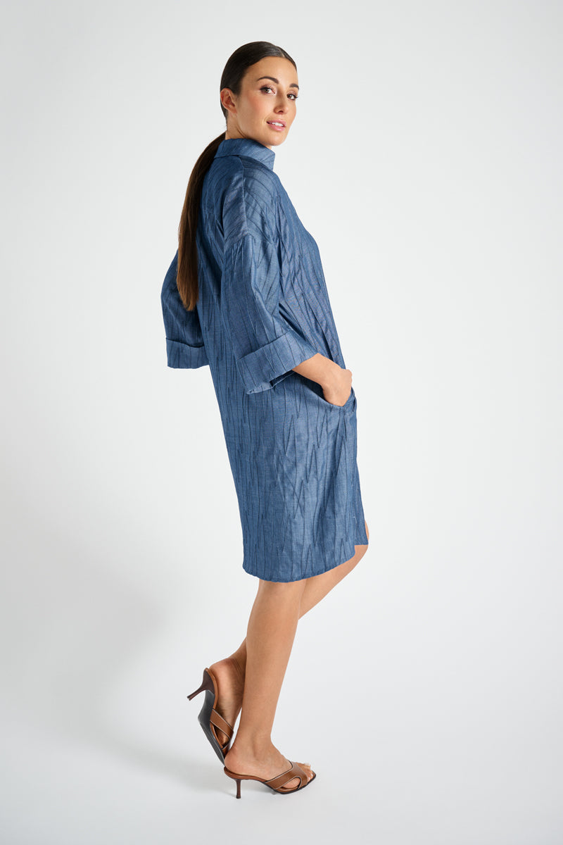Robe chemise en denim brodée
