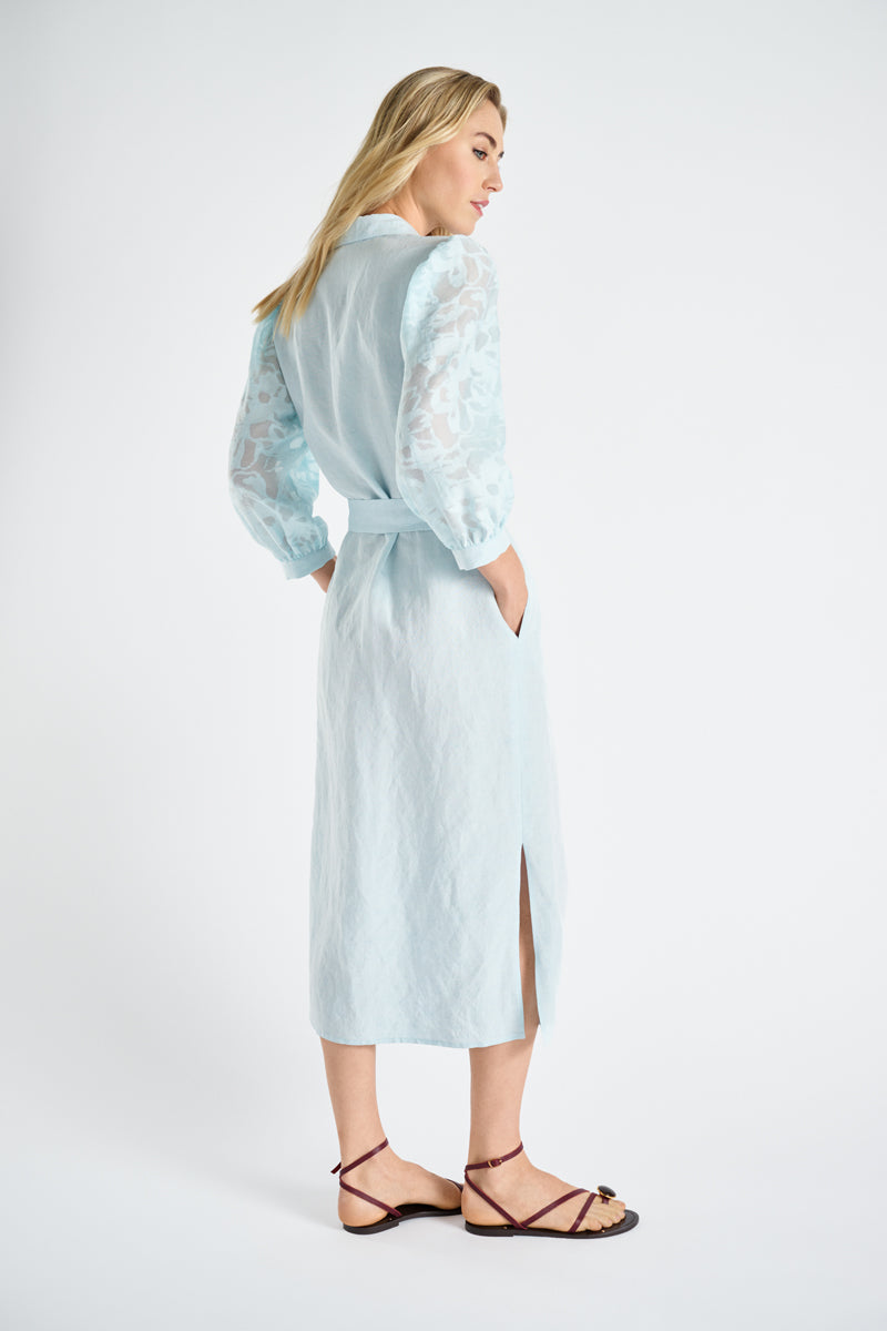 Robe chemisier midi avec manches dentelle