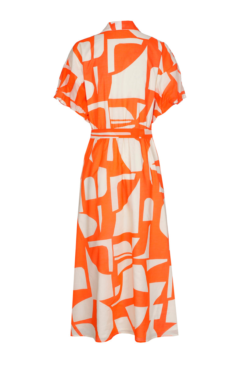 Printed long orange shirt dress 