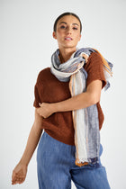 Echarpe en lin bleue-orange-blanche
