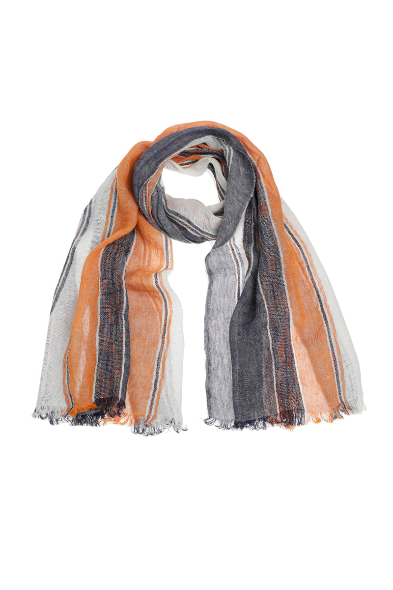 Echarpe en lin bleue-orange-blanche