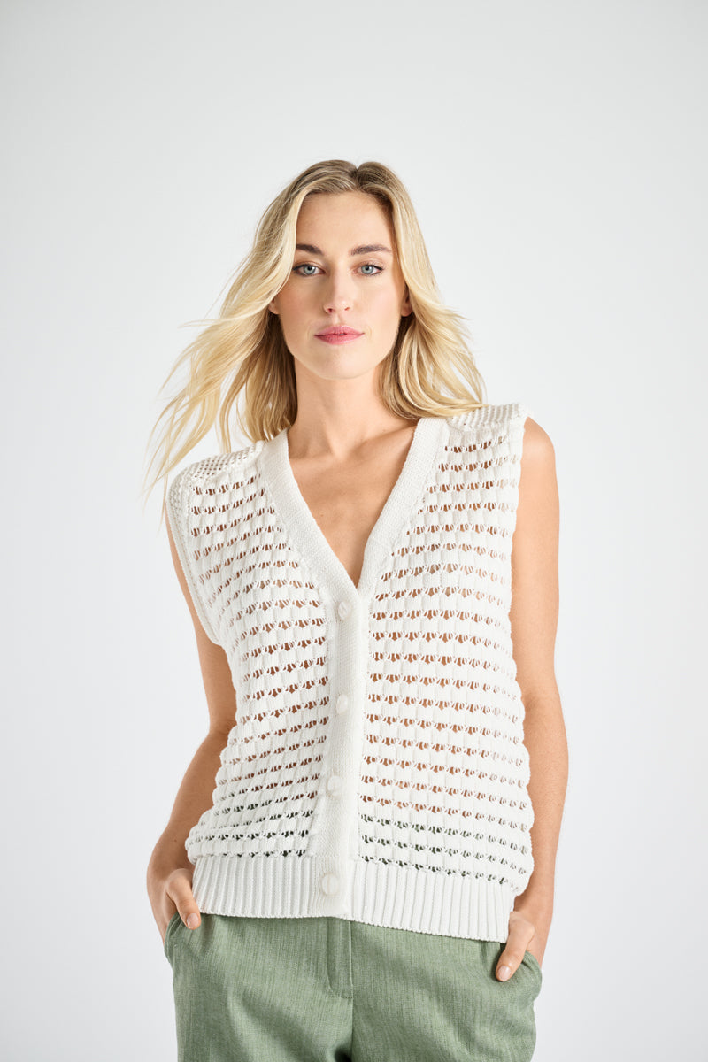 Cardigan blanc sans manches crochet 