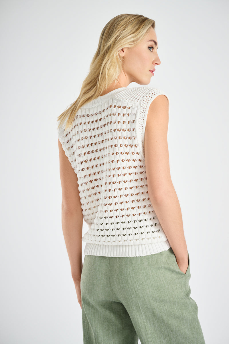 Sleeveless white crochet cardigan 