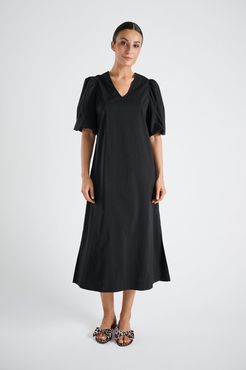 Black midi-dress with puffed sleeves