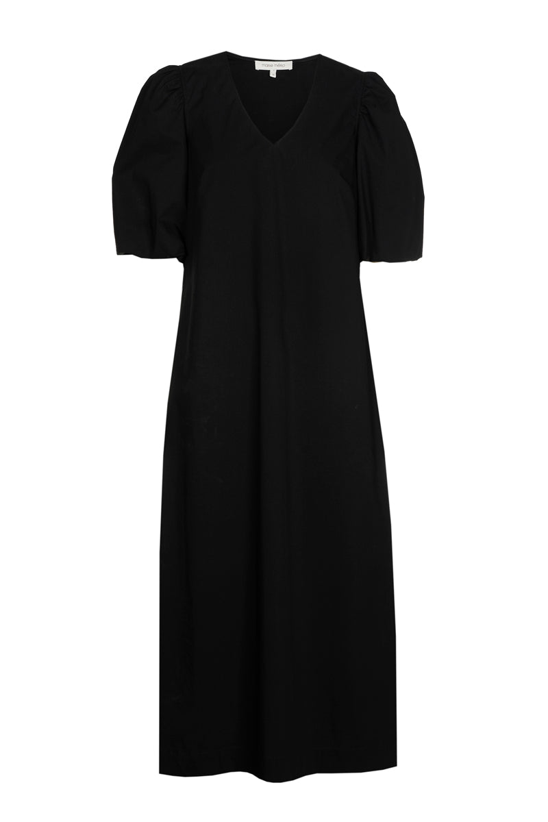 Black midi-dress with puffed sleeves