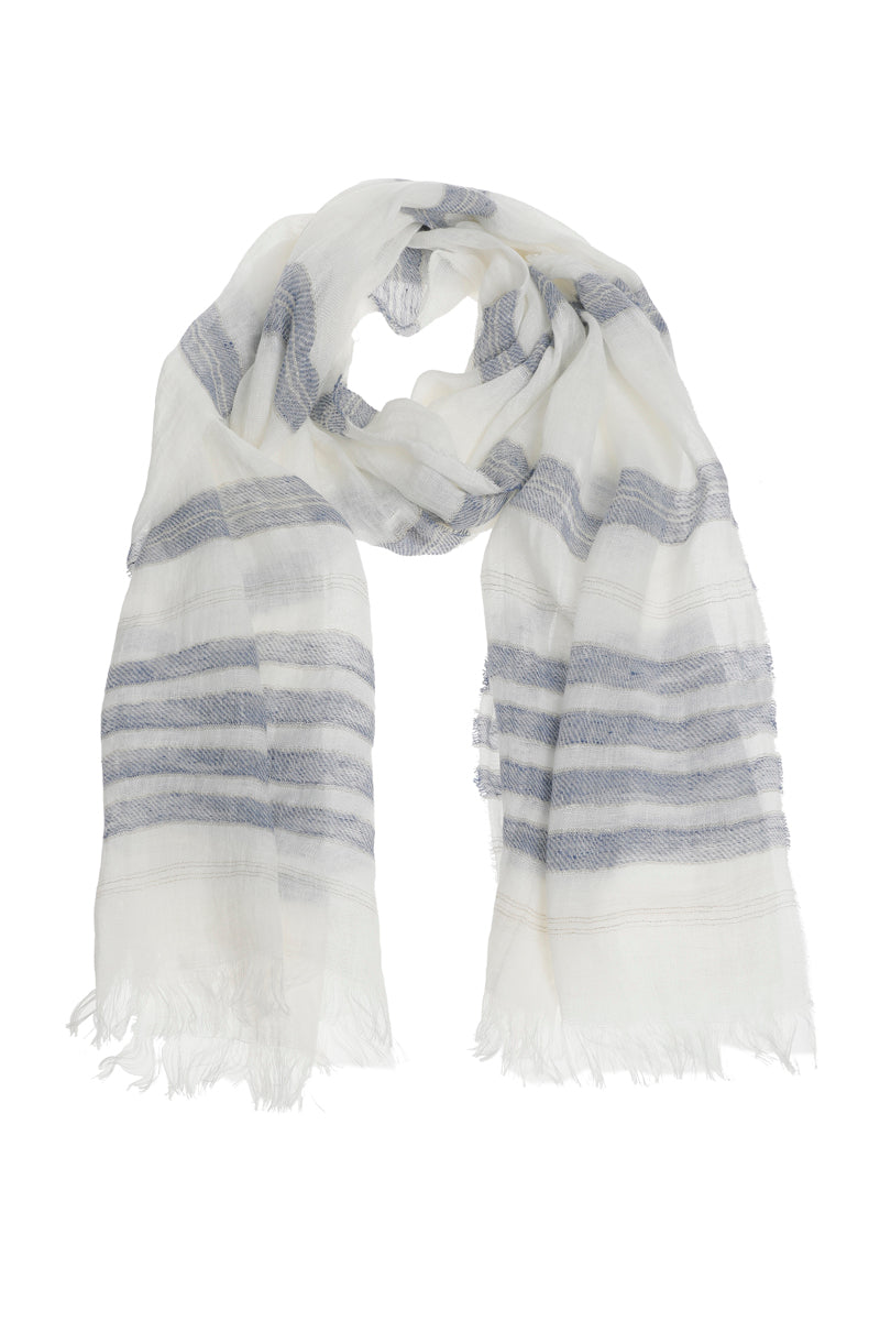 Bicolor blauw wit-linnen sjaal