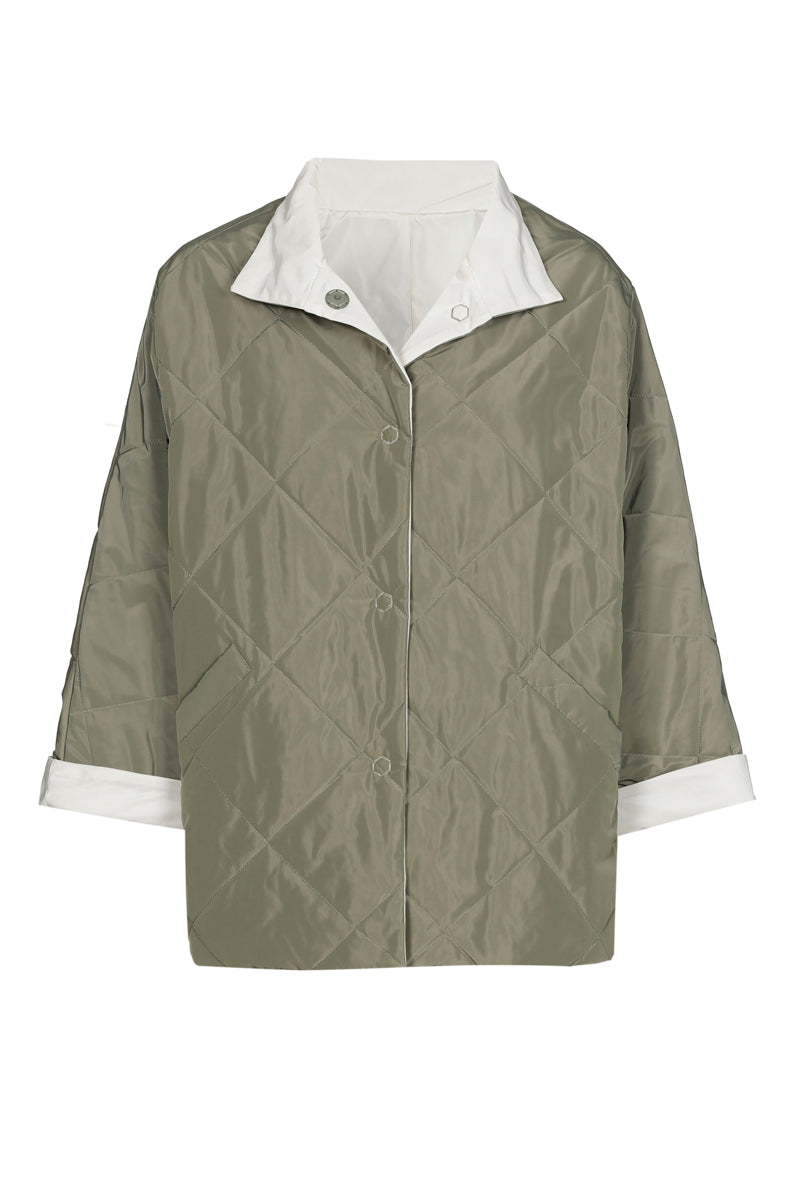 Veste réversible avec étouffement comme détail kaki et blanc