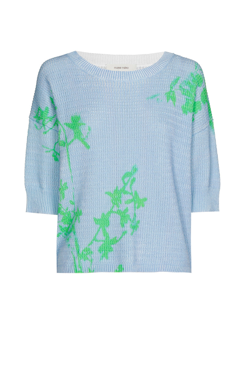 Pull bleu avec imprimé vert
