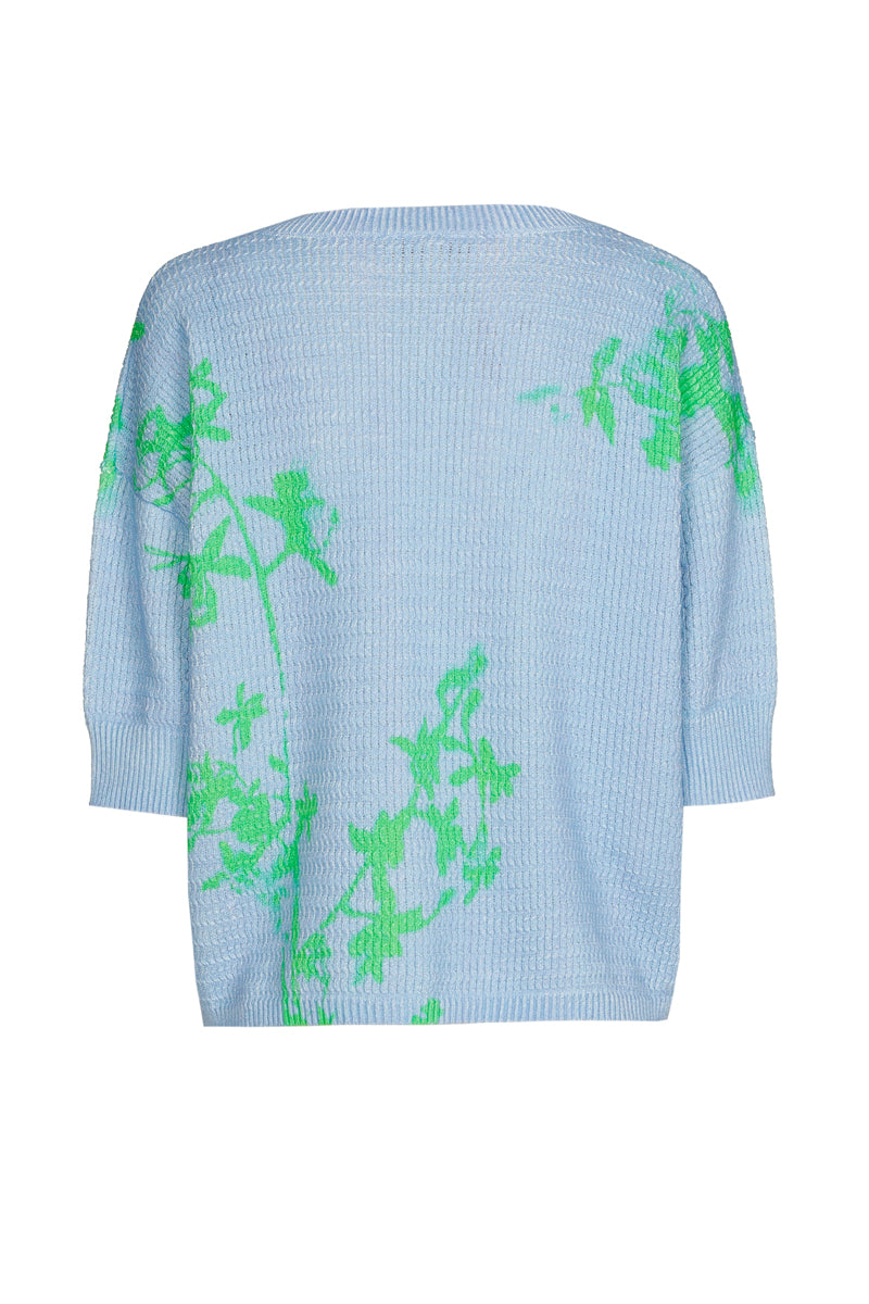 Pull bleu avec imprimé vert