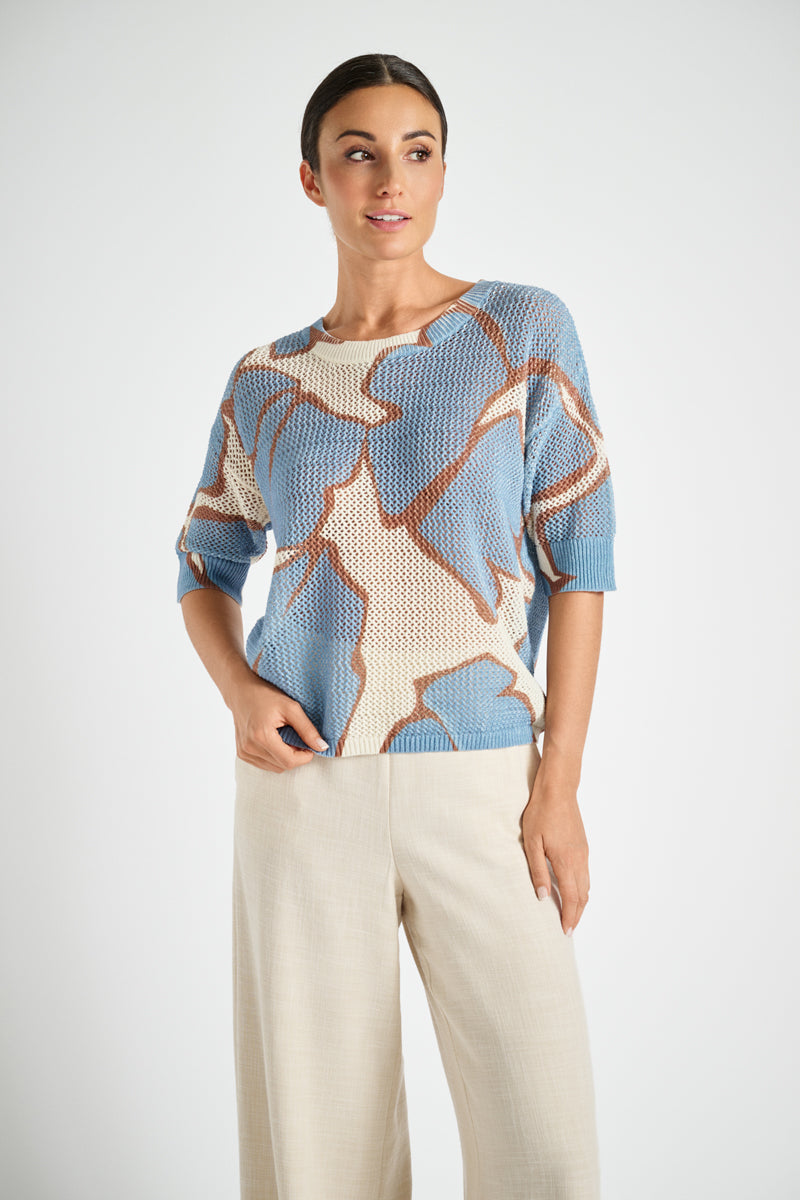Crochet truitje met blauwe print