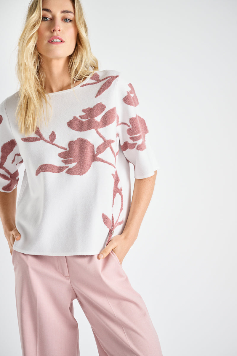 Sweat-shirt avec fleur imprimée vieux rose