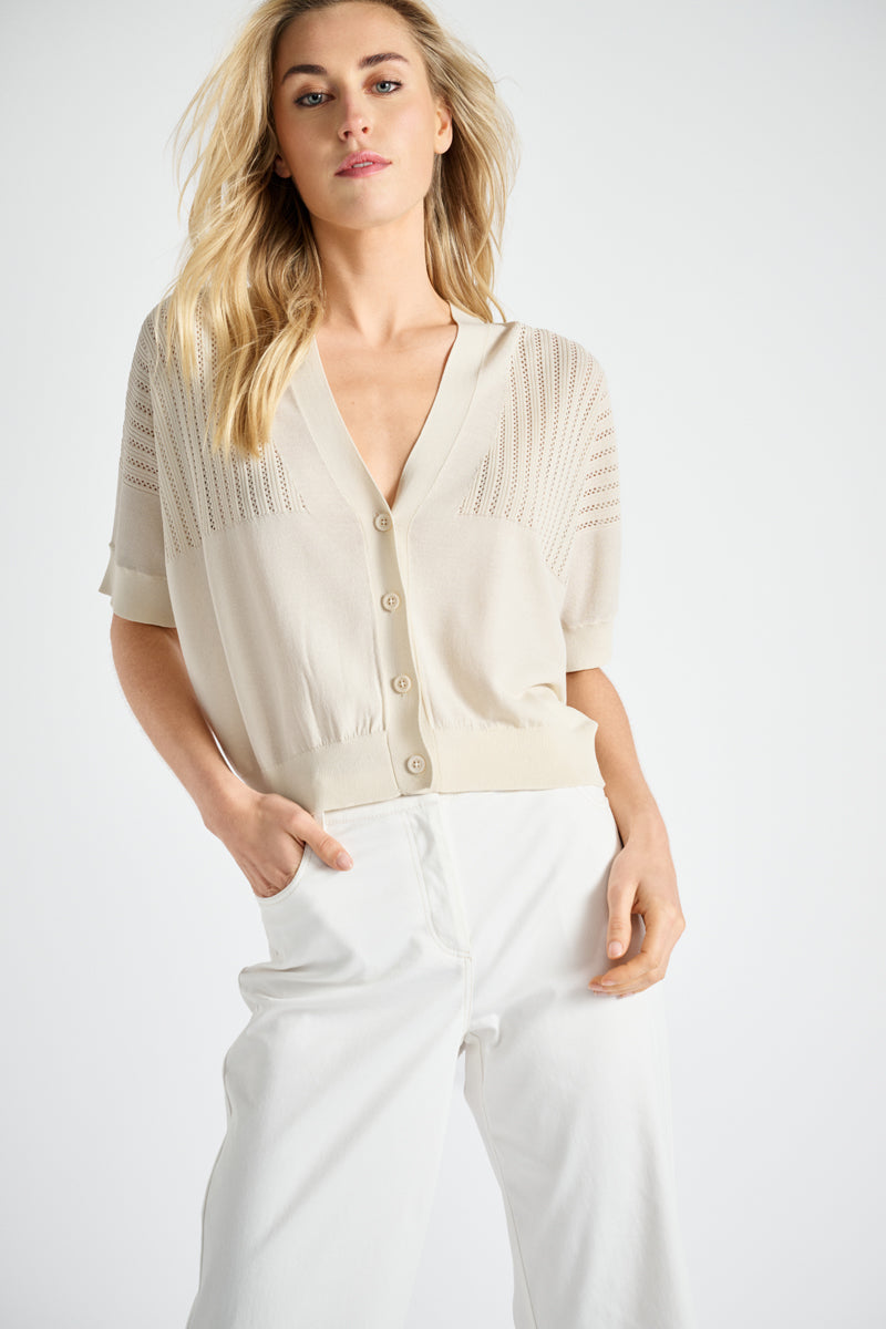 Short sleeve cardigan with ajour detail