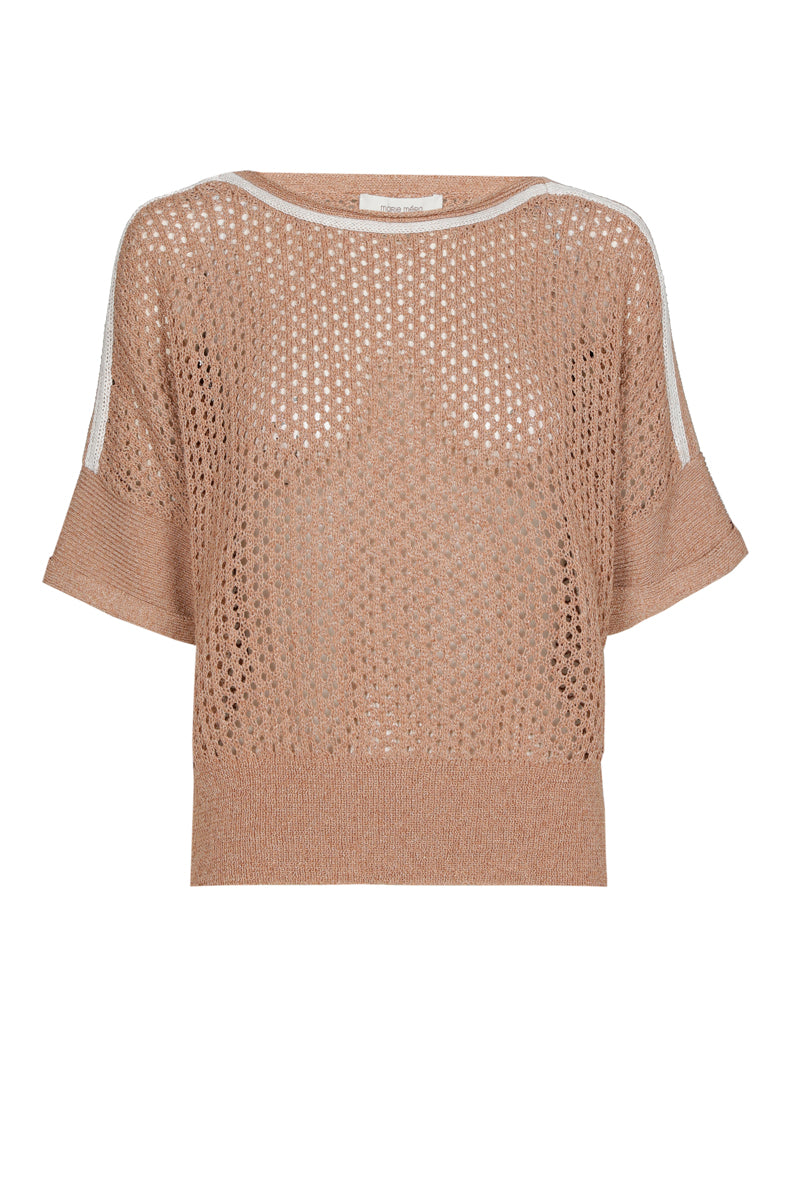 Pull en crochet camel avec ligne écru
