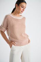 Crochet trui roze met gekleurde bies