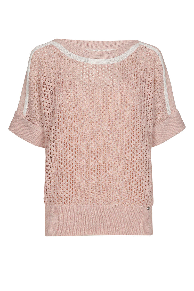 Crochet trui roze met gekleurde bies