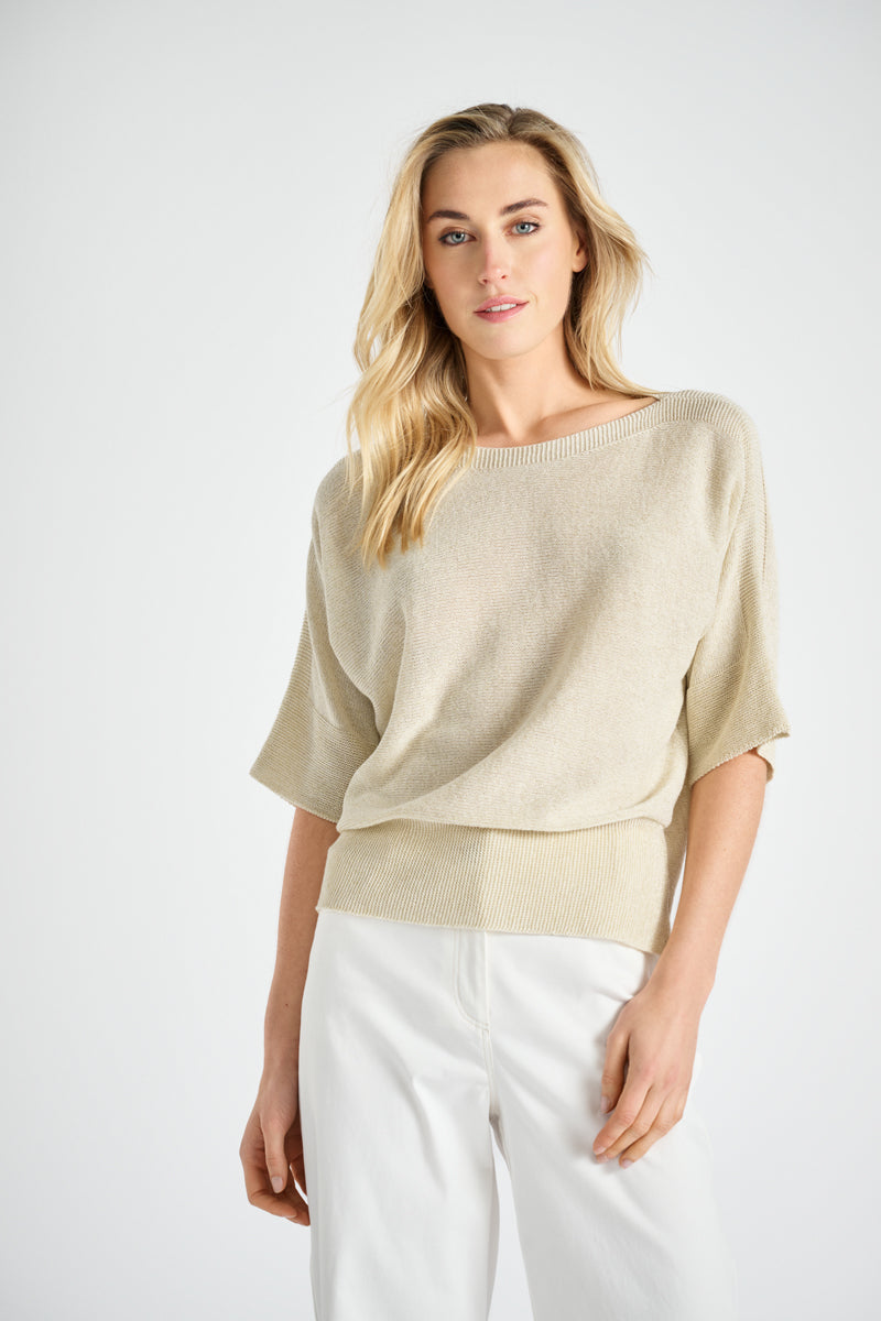 Beige lurex sweater with three quarter sleeves
