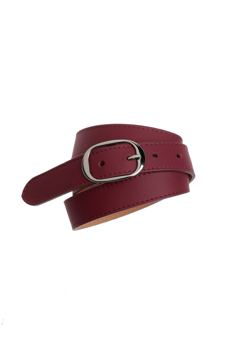 Ceinture unie en cuir bordeaux