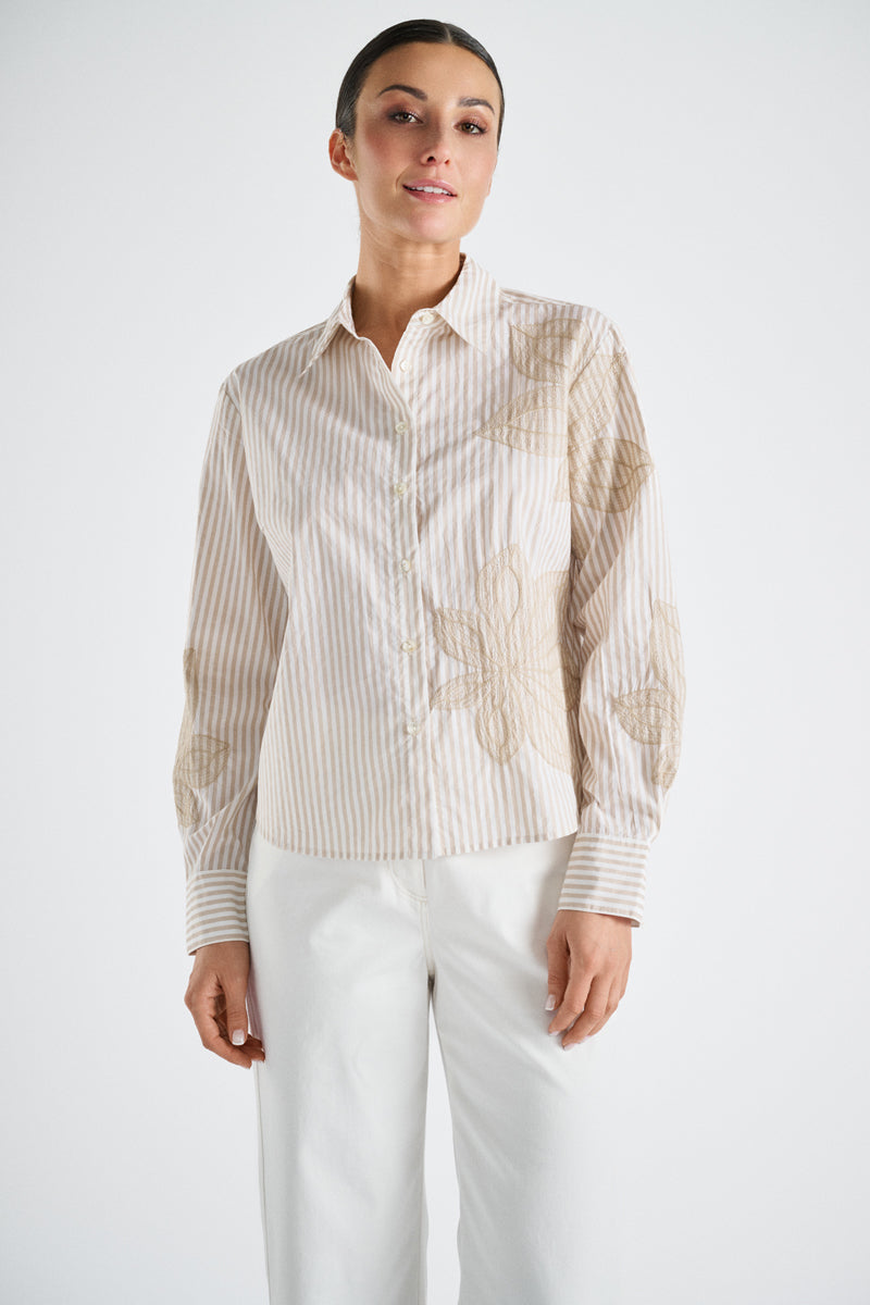Striped shirt with beige flowers