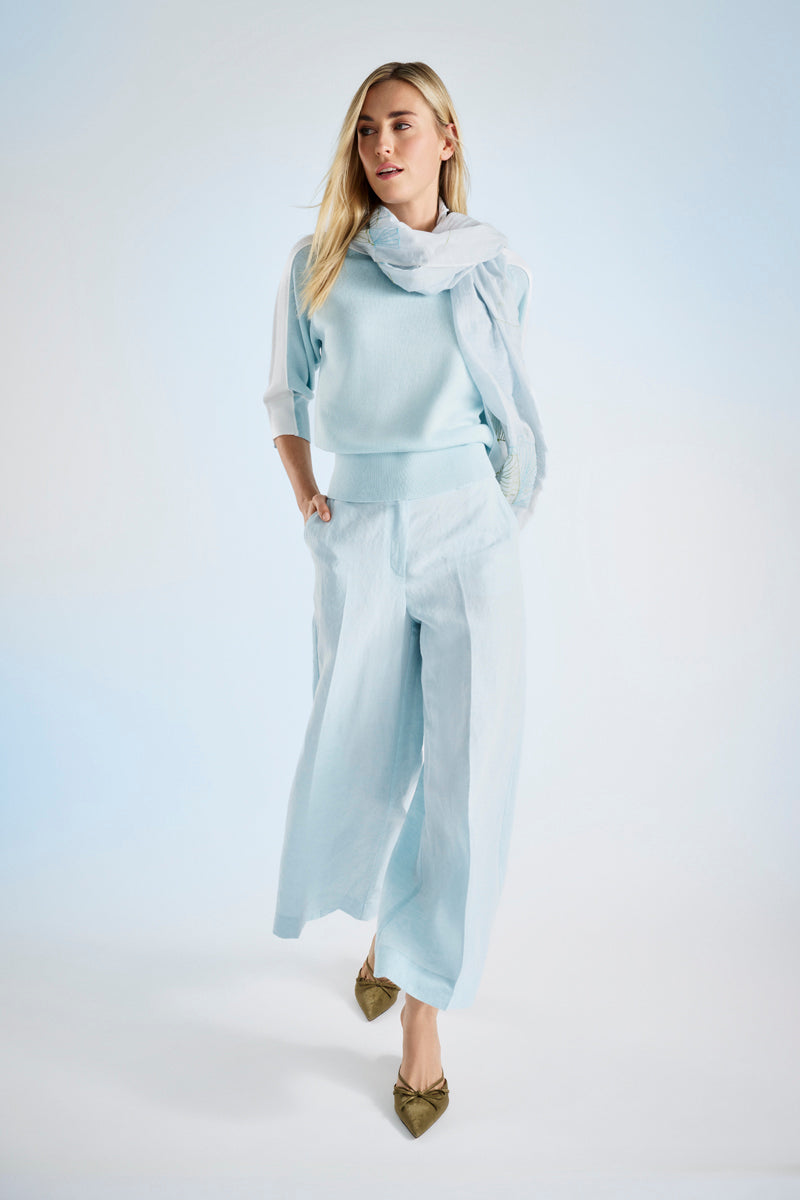 Long scarf in cotton-silk with subtle print