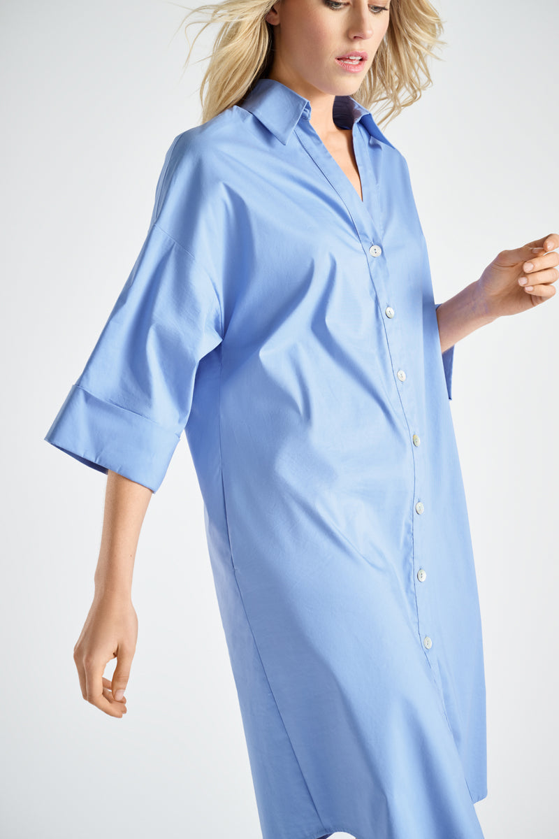Robe chemisier bleue en coton