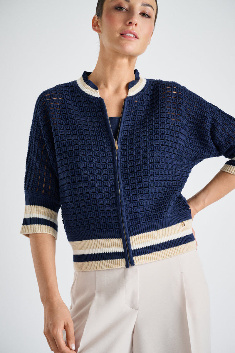 Crochet cardigan with contrast trim