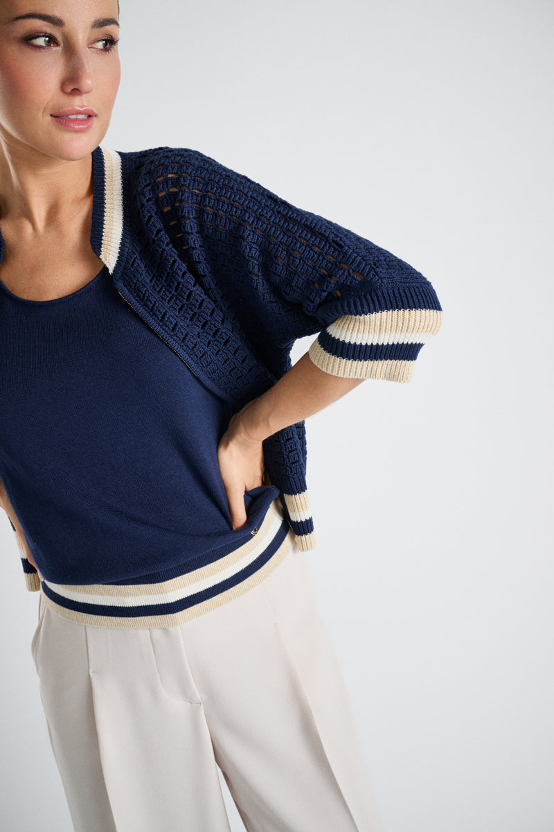 Crochet cardigan with contrast trim