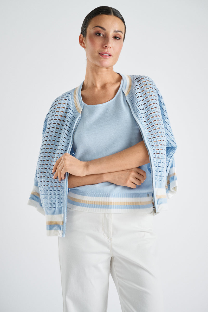 Cardigan crocheté à bords contrastés ciel