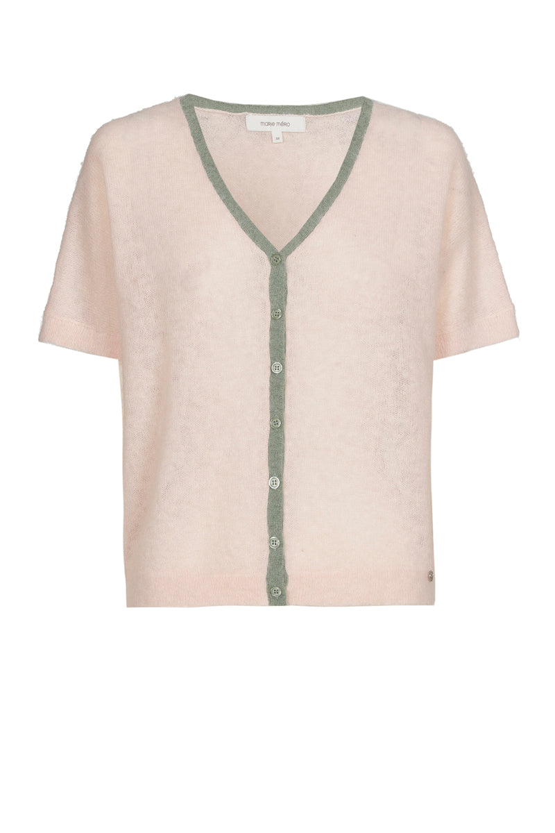 Roze alpaca cardigan met groene bies