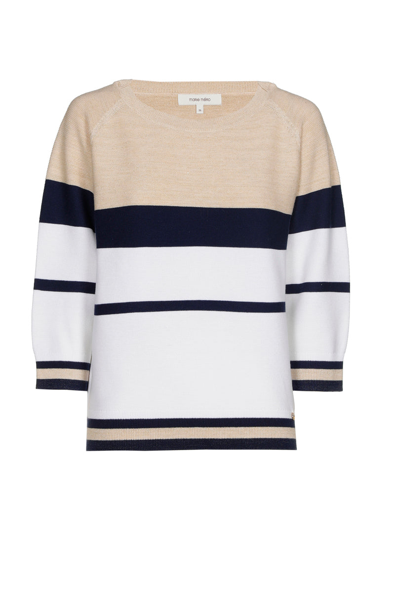 Pull met strepen in wit, marineblauw en goud