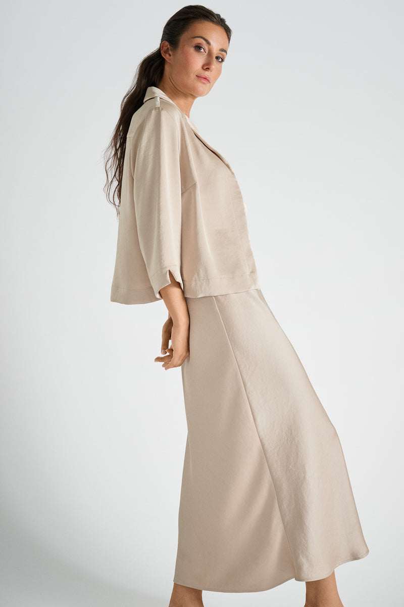 Blazer-jacket in beige shiny fabric