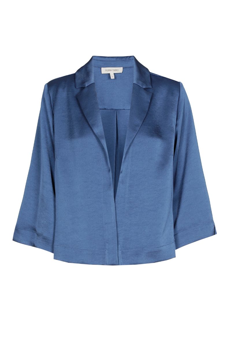 Blouse courte bleue aspect satiné
