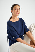Pull côtelé bleu marine