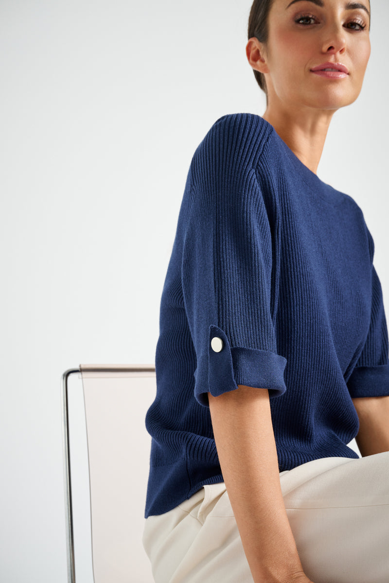 Pull côtelé bleu marine