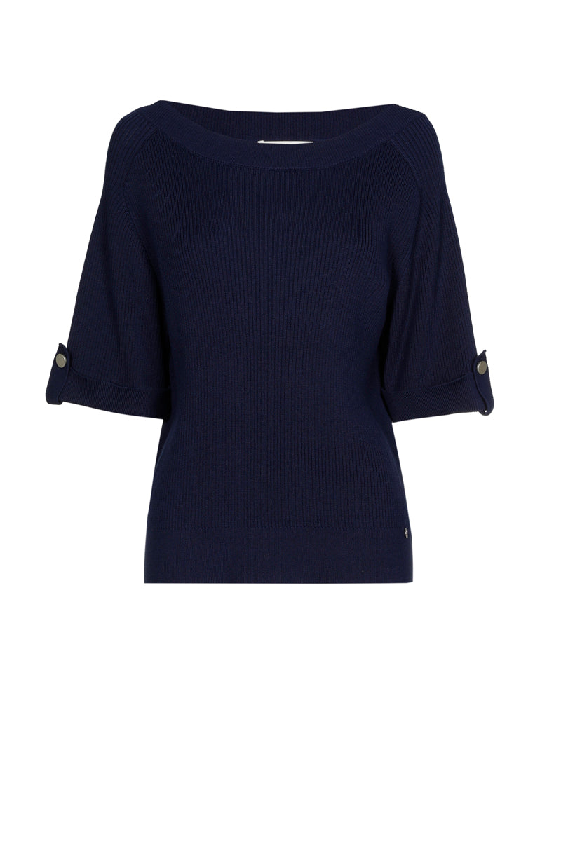Pull côtelé bleu marine