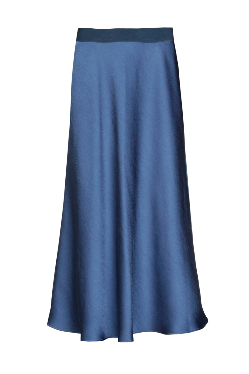 Jupe bleu marine midi brillante bleue à godet
