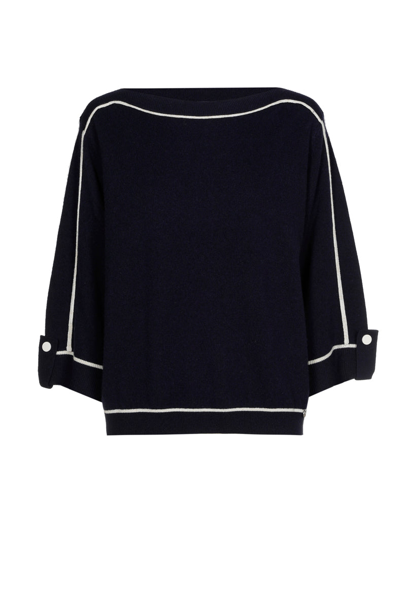 Pull bleu marine avec liséré écru