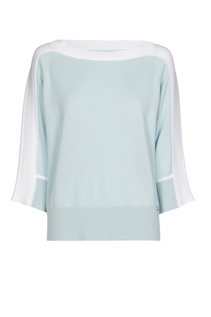 Bicolor trui in turquoise en wit
