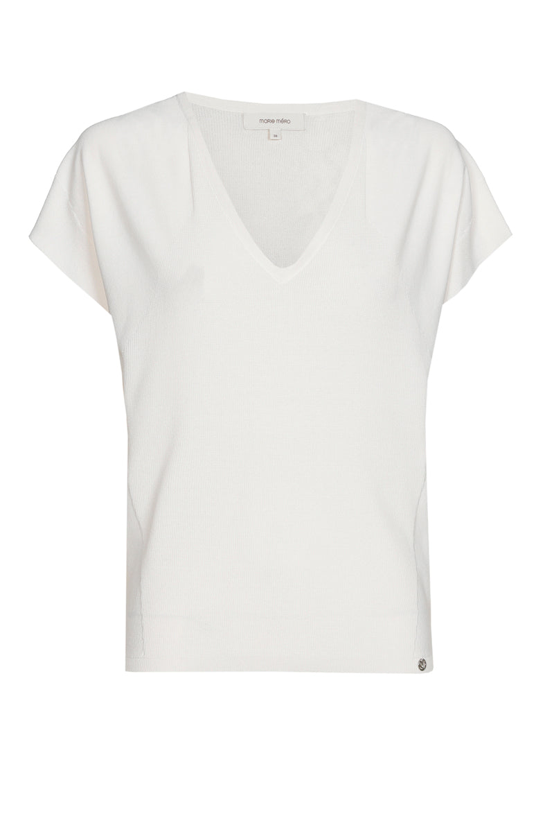 Wijde v-hals top creme