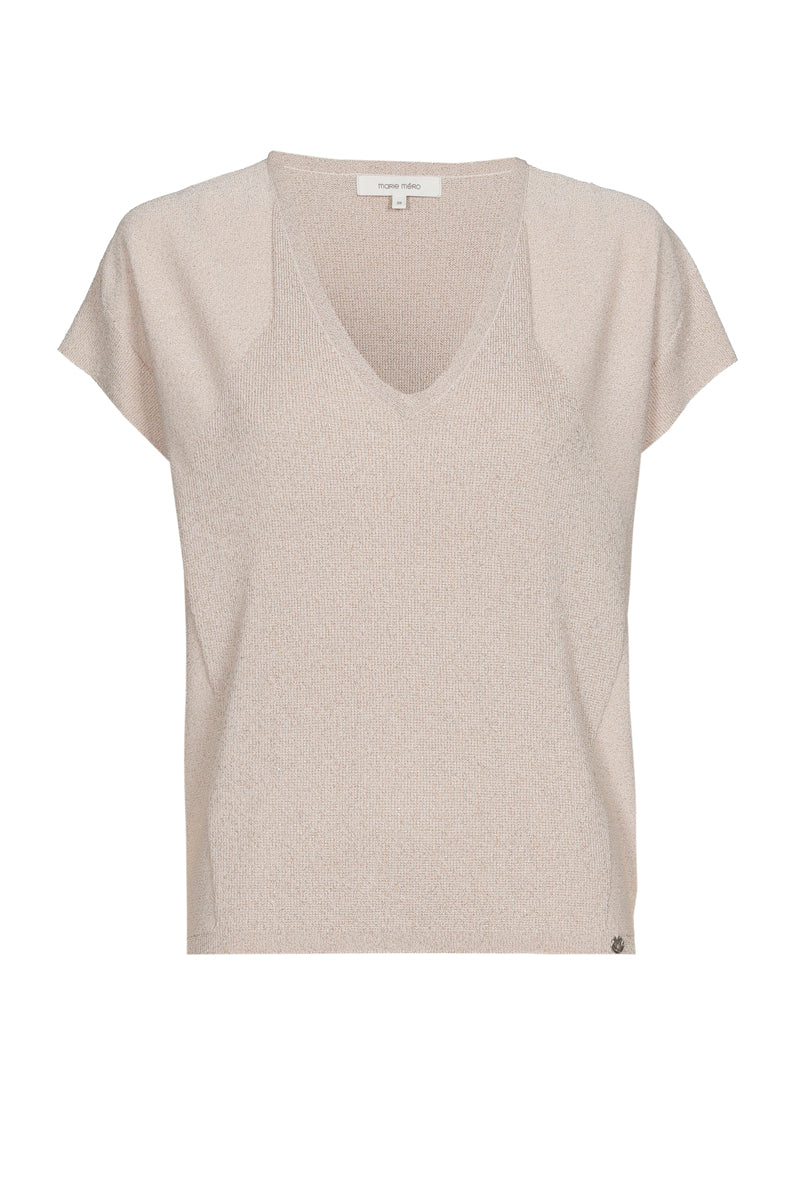Wide v-neck top beige
