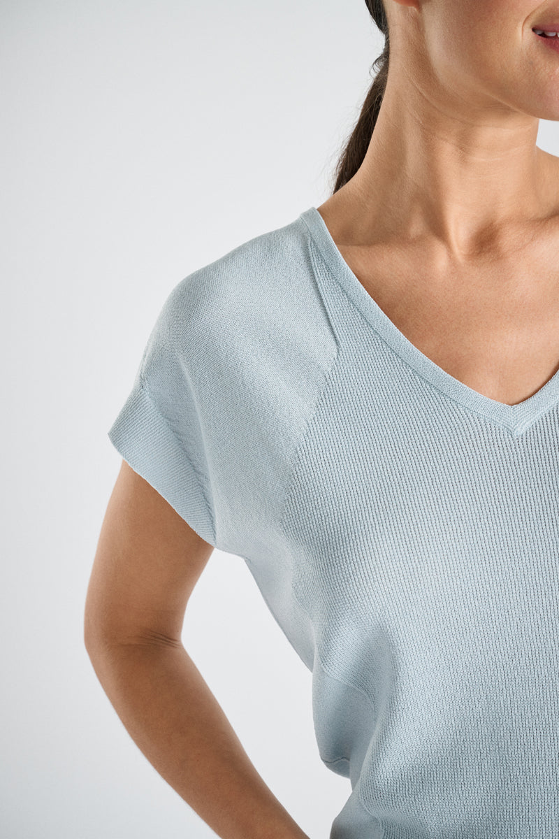 Wijde v-hals top in turquoise