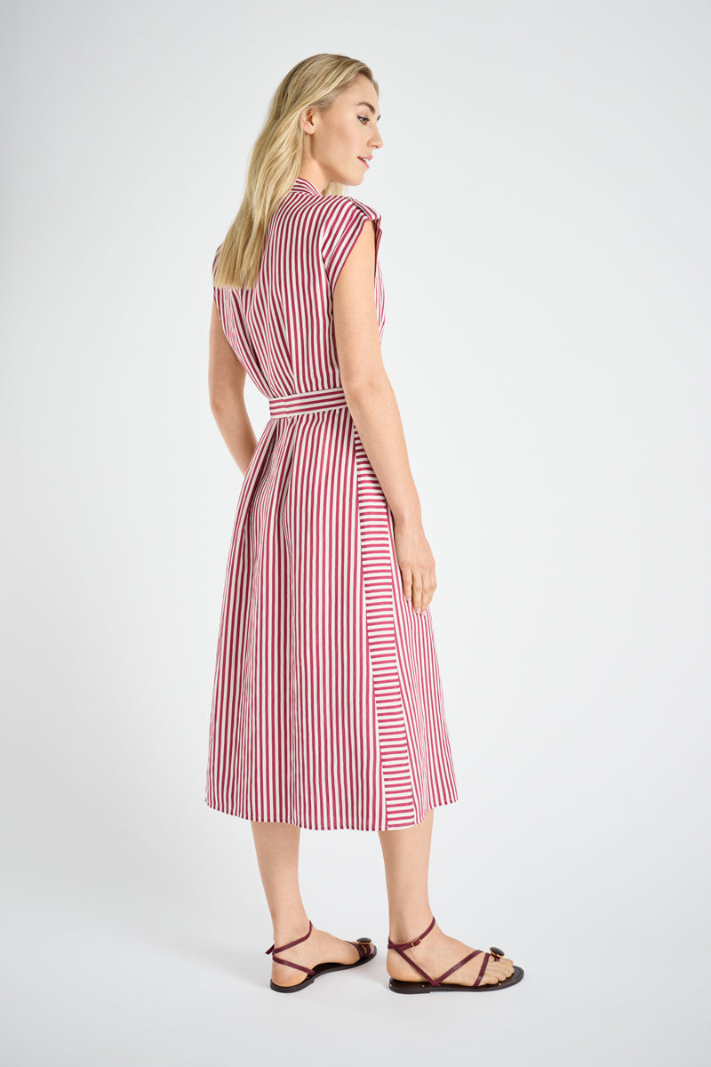 Robe chemisier rayée rouge avec mancheron
