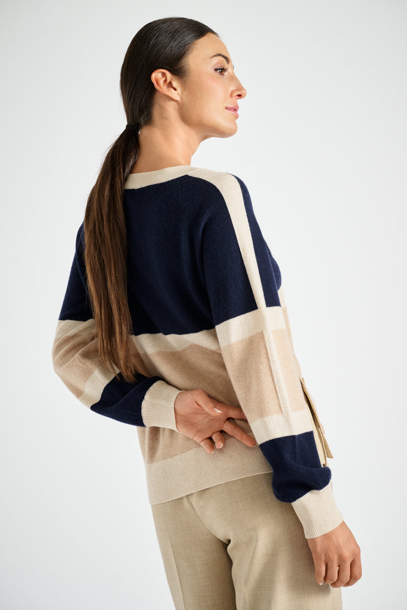 Pull rayé blue marine et beige