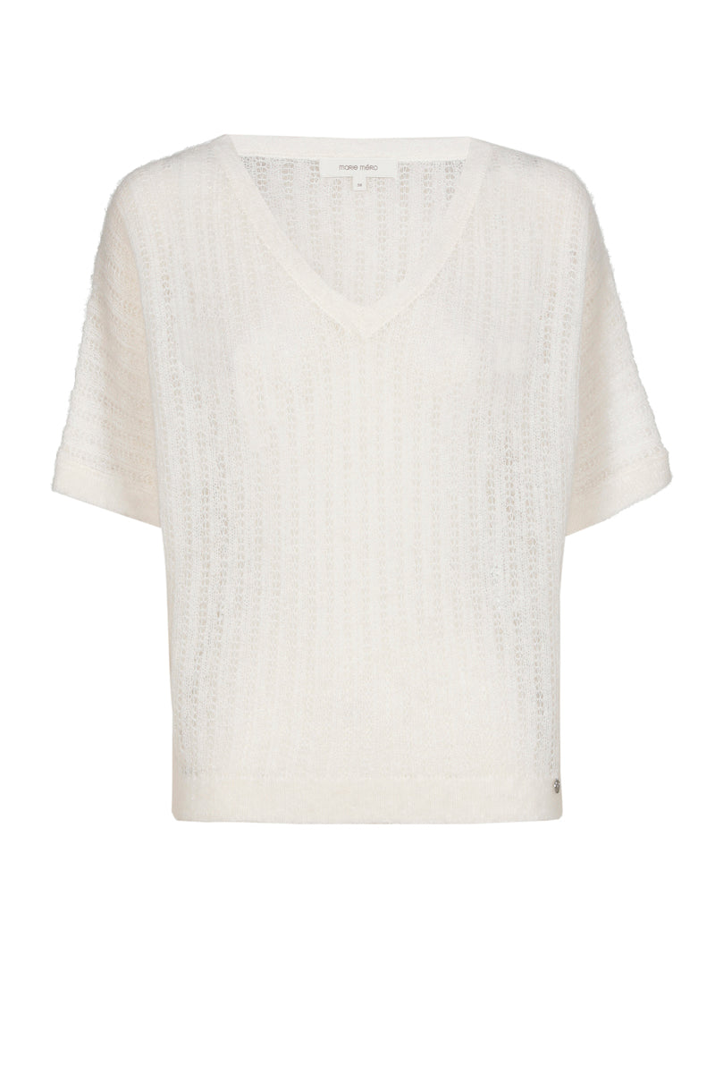 V-hals crème truitje korte mouw in alpaca
