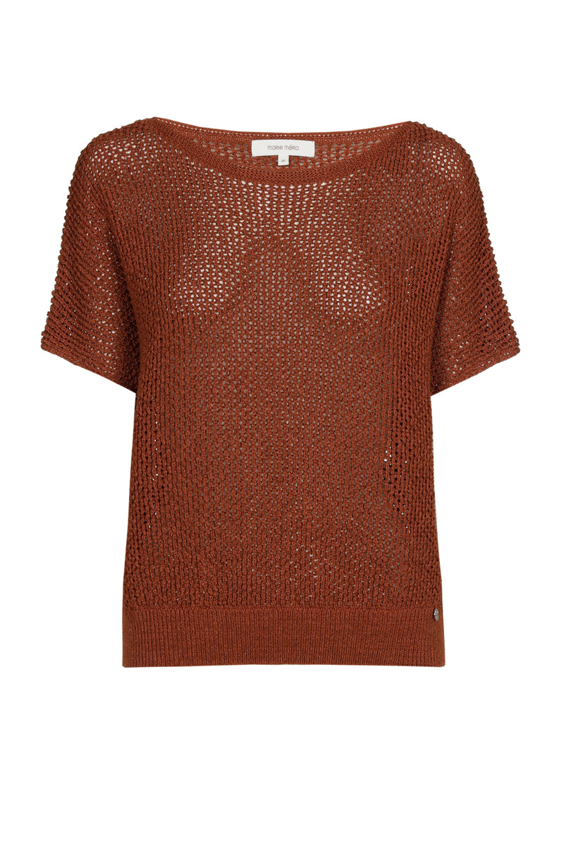 Pull en crochet à manches courtes cognac