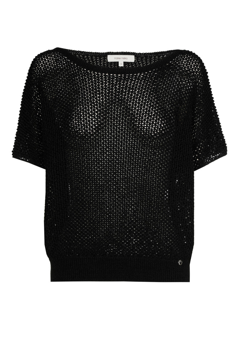 Zwarte crochet trui met korte mouw