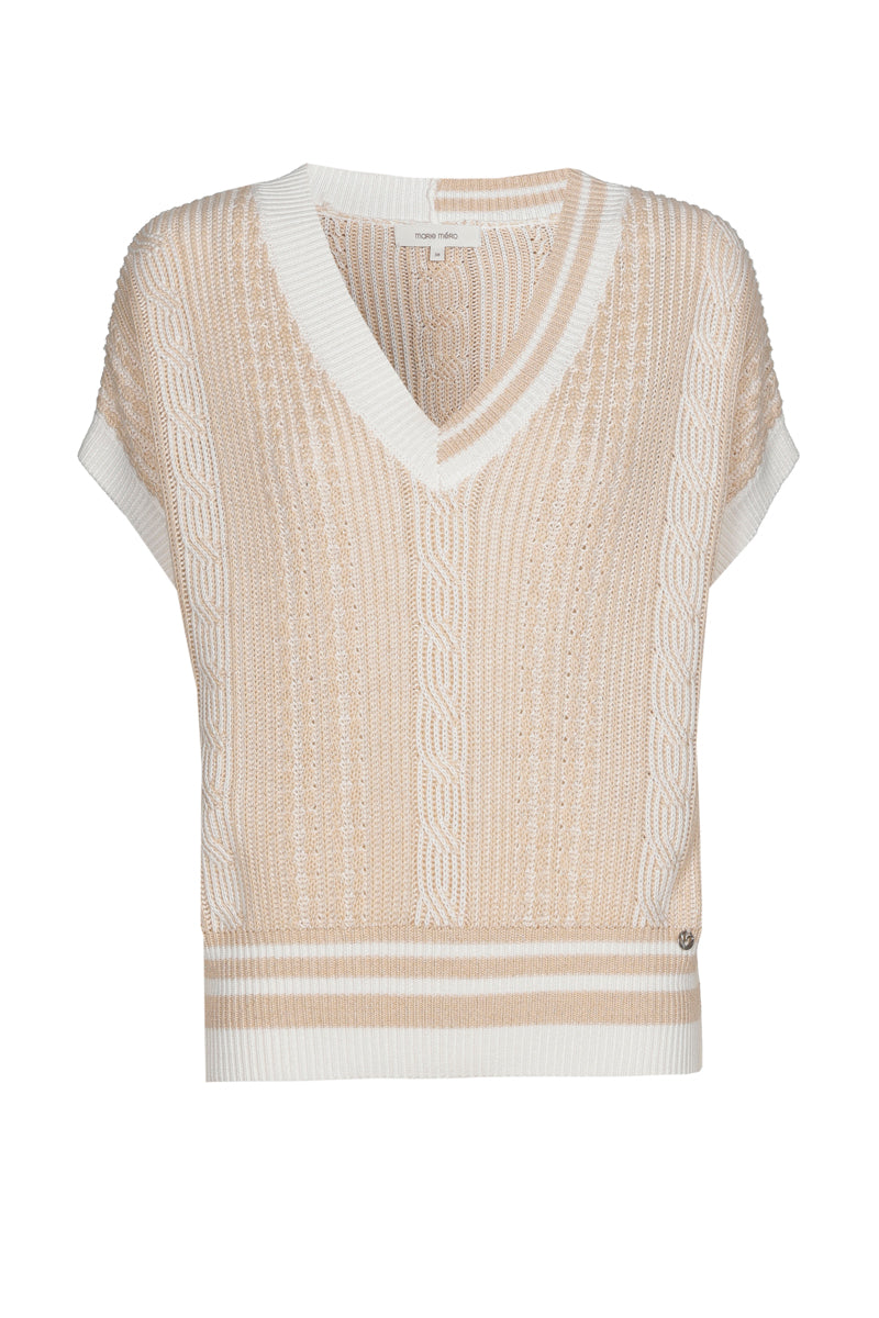 Bicolor trui met aparte steek in beige en crème